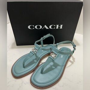 Coach Blue T-Strap Sandals with Metallic Detail